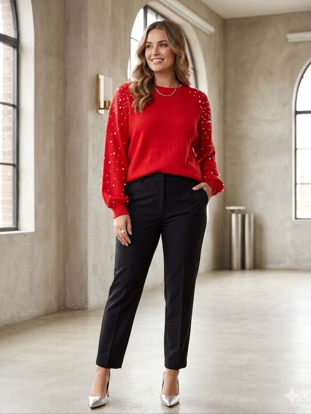 NWT Blooming Jelly Red Pearl Embellished Sweater XXL Balloon Sleeve Holiday
